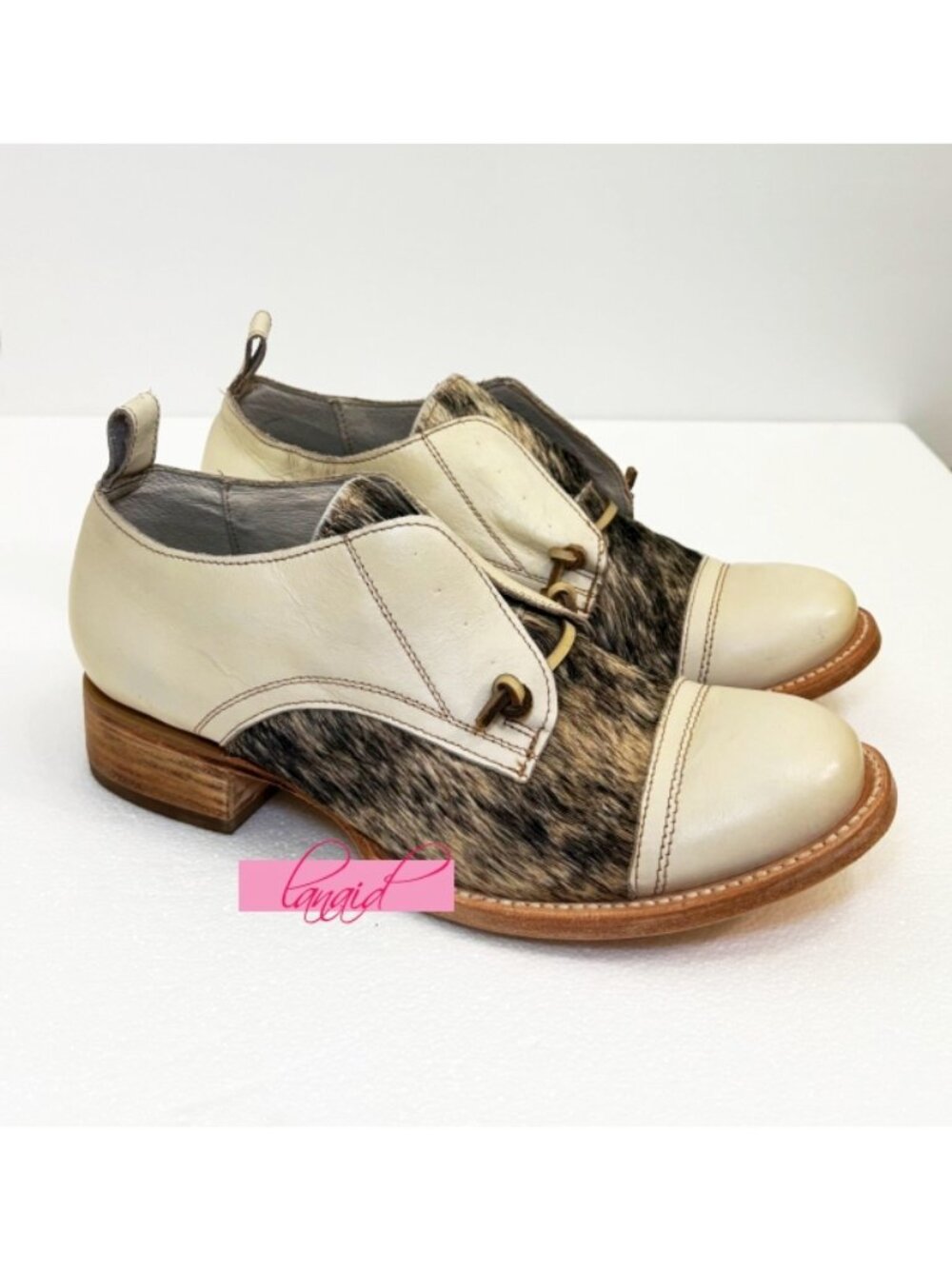 NEW Freebird Mabel White Multi Pony Leather Hair Beige Brown Oxford Flat Loafers